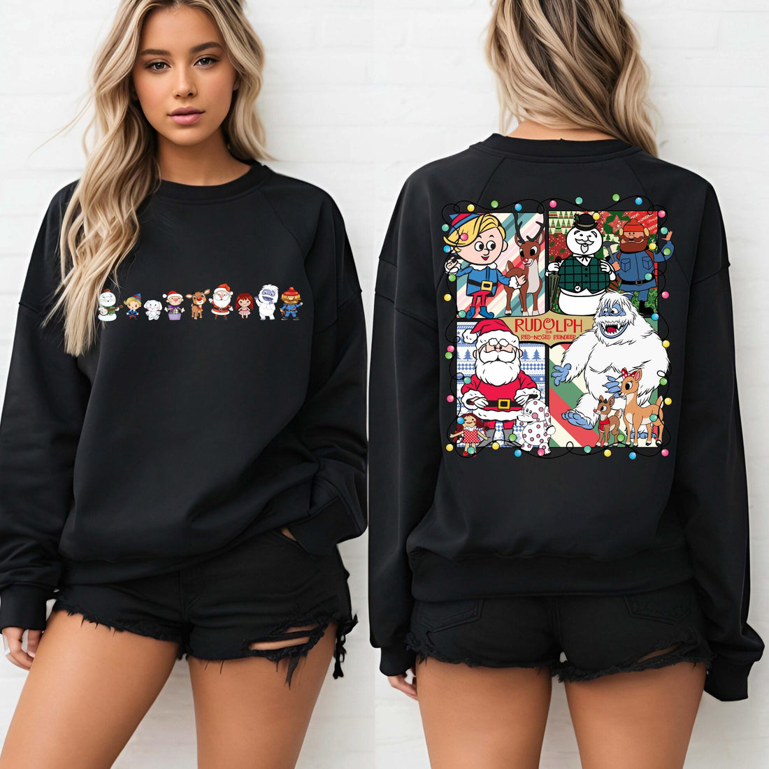2-Sided Rudolph Red-Nosed Reindeer Sweatshirt, Misfit Toys Christmas Crewneck, Family Holiday Pullover, Christmas Movie Hoodie