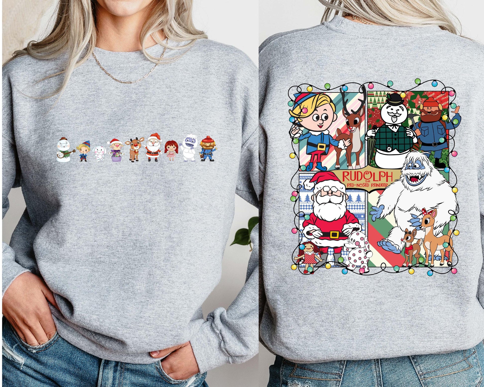 2-Sided Rudolph Red-Nosed Reindeer Sweatshirt, Misfit Toys Christmas Crewneck, Family Holiday Pullover, Christmas Movie Hoodie