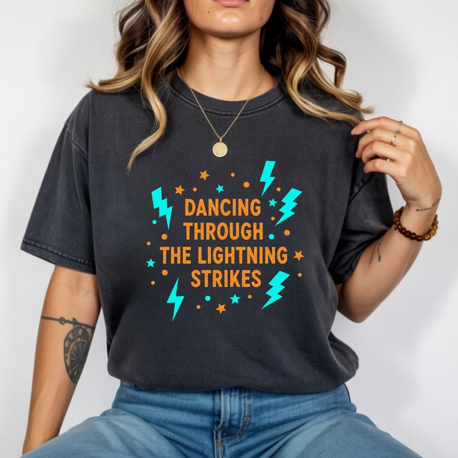 Dancing Through the Lightning Shirt – Vintage Opalite Sky Graphic Tee