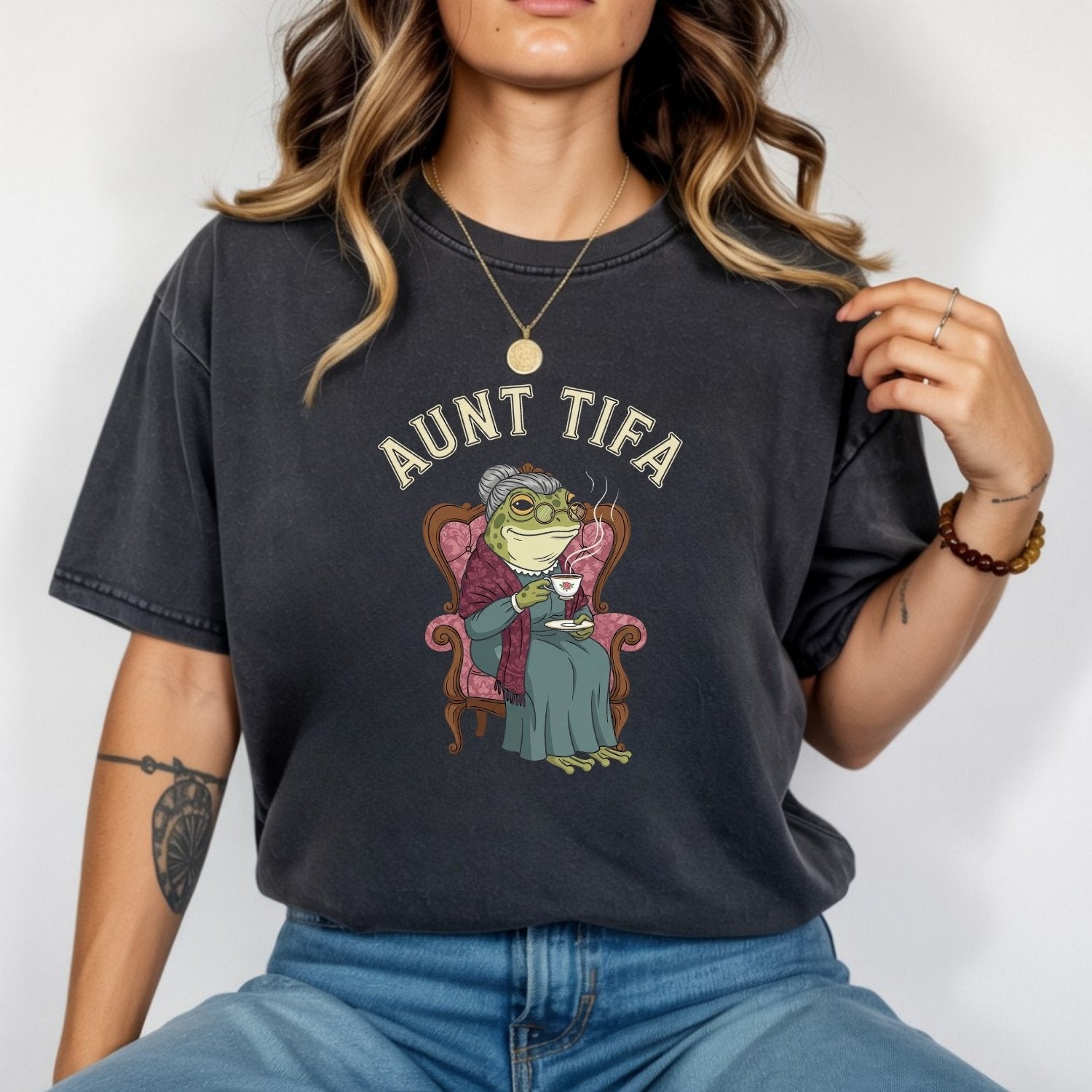 Funny Aunt Tifa T-Shirt – Frog Meme Humor Graphic Tee