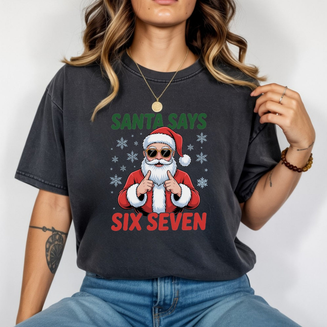 Funny Santa Says Six Seven T-Shirt – Christmas Meme Graphic Tee