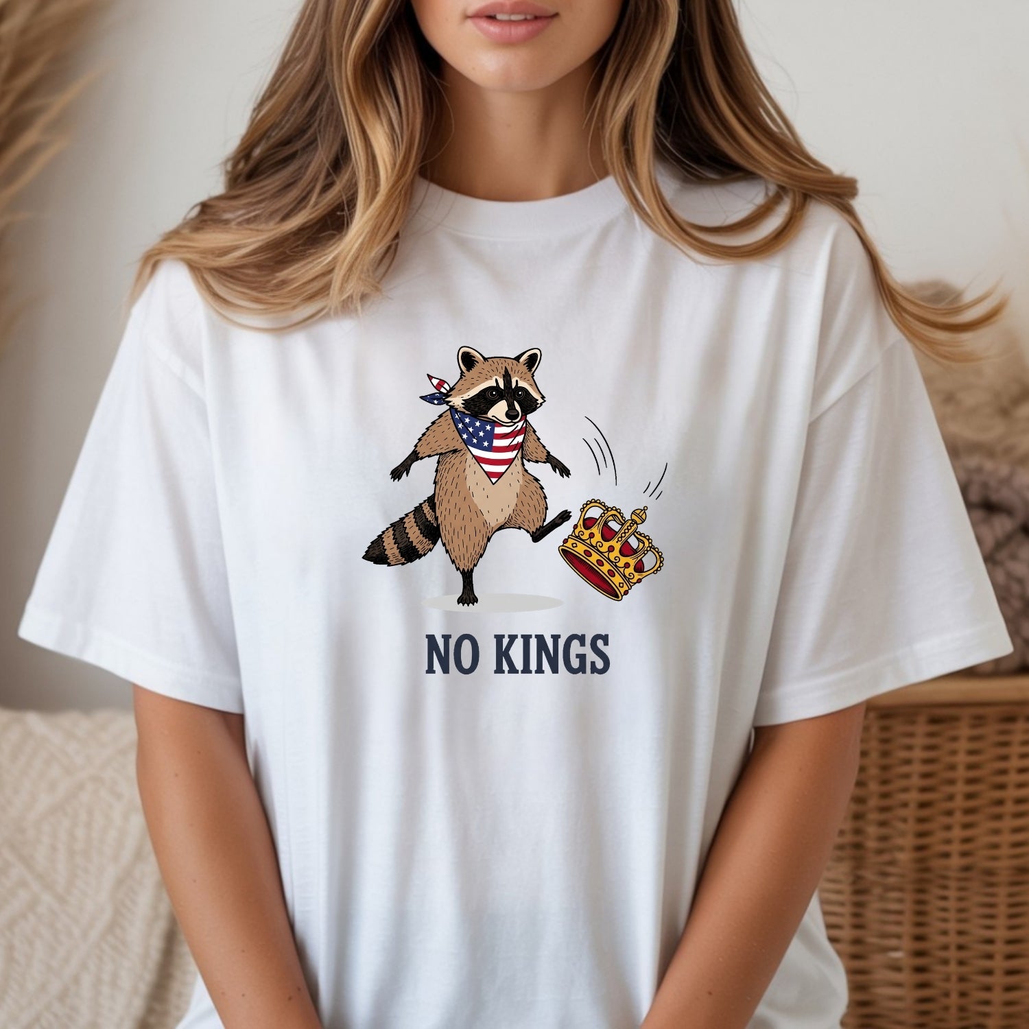 No Kings Raccoon T-Shirt – Funny American Rebel Tee – Patriotic Humor Graphic Top