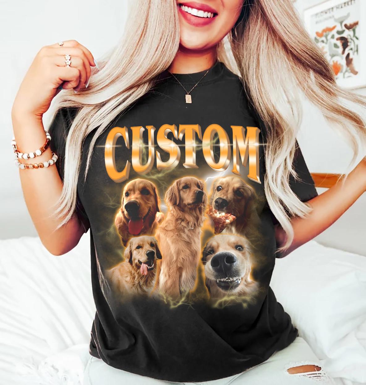 Custom Pet Bootleg Shirt – Retro 90s Dog Photo Tee, Vintage Rap Style