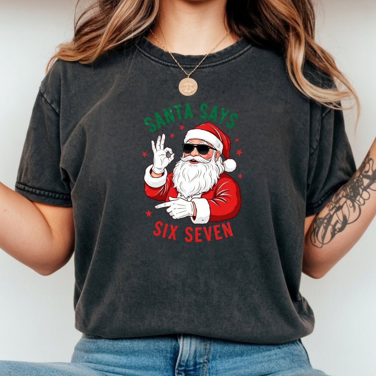 Funny Santa Says Six Seven T-Shirt – Christmas Meme Graphic Tee