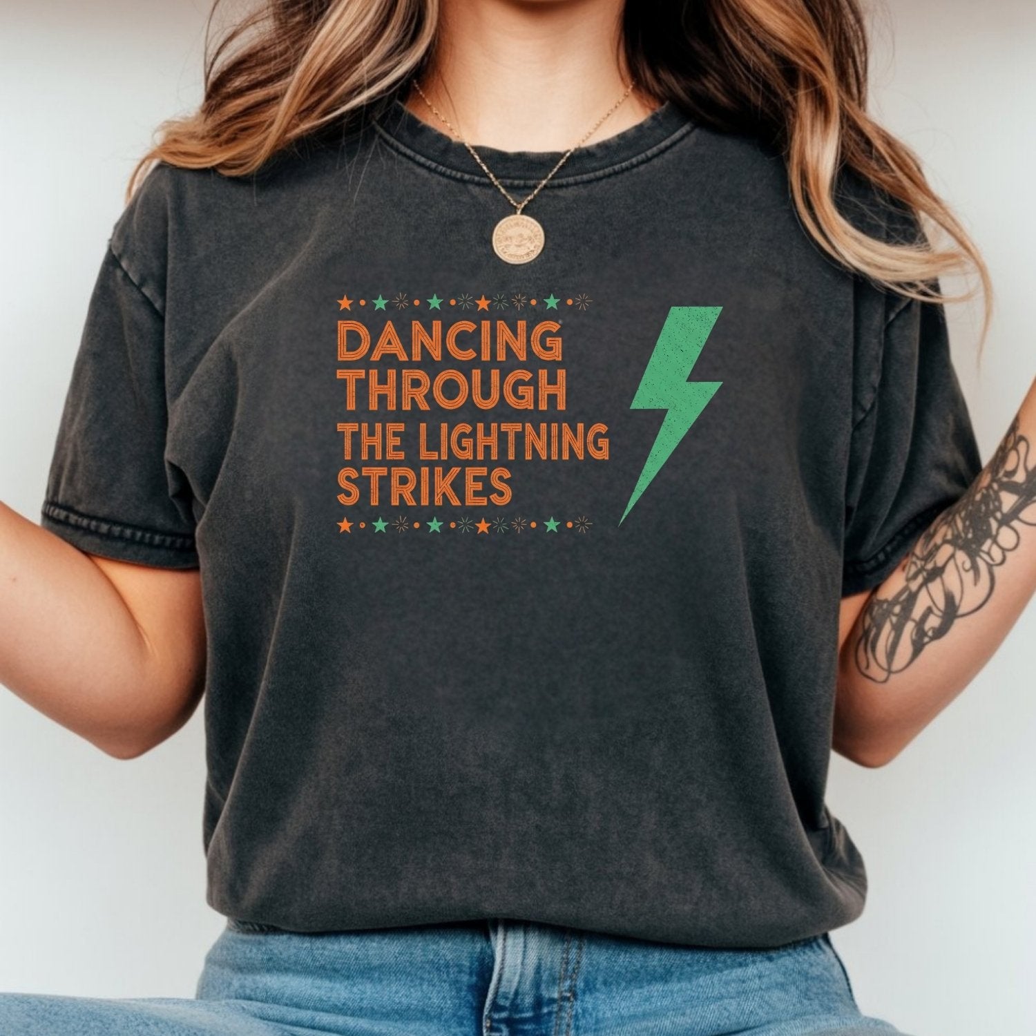 Dancing Through the Lightning Strikes Shirt – Opalite Sky Showgirl Era Tee