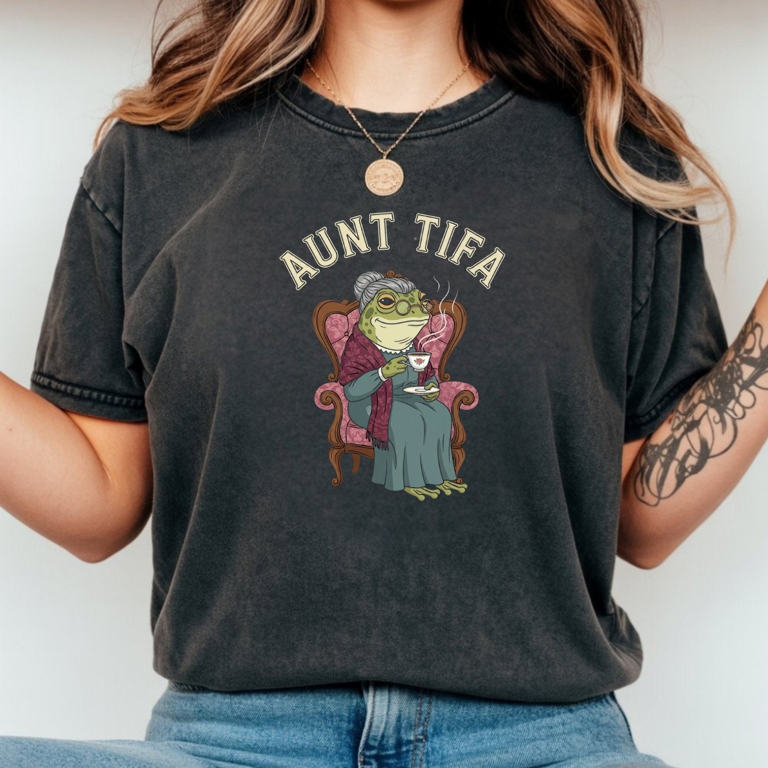 Funny Aunt Tifa T-Shirt – Frog Meme Humor Graphic Tee