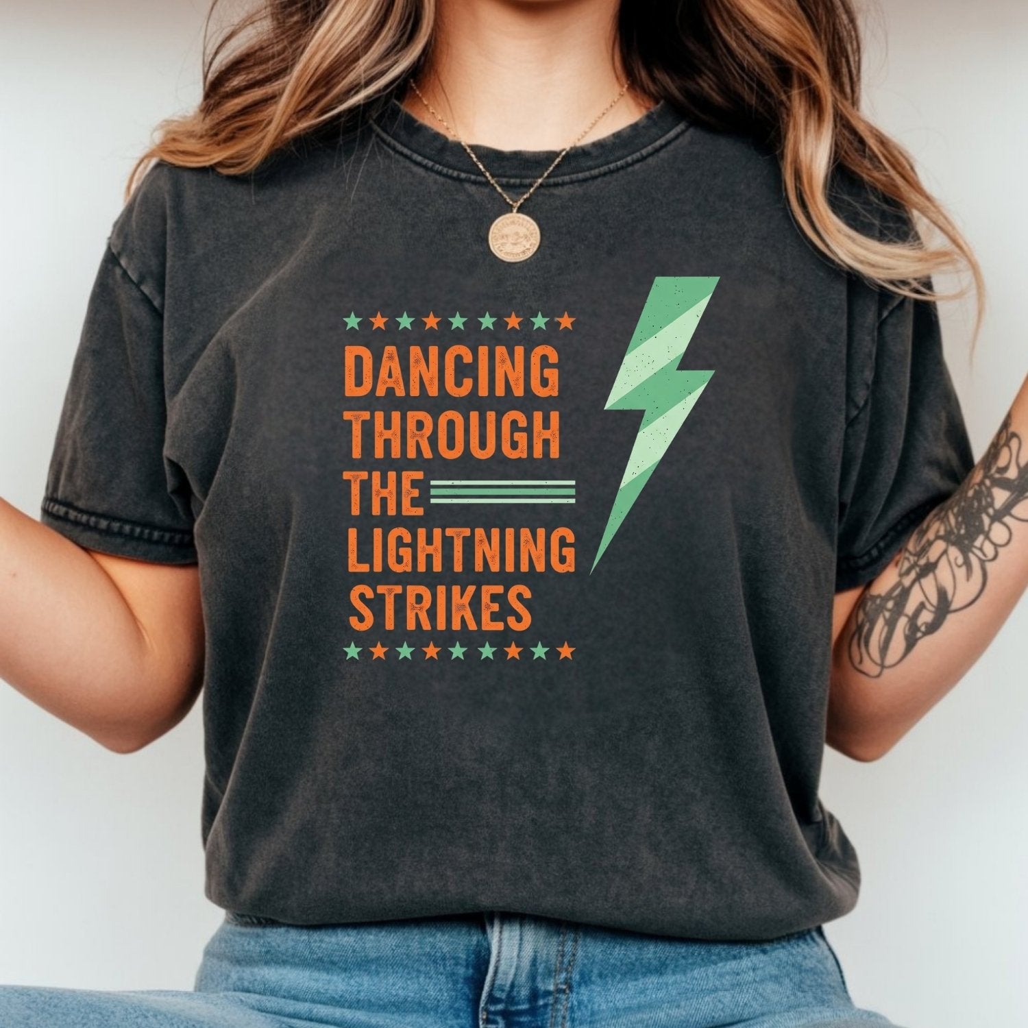 Dancing Through the Lightning Strikes Shirt – Vintage Lightning & Showgirl Era Graphic Tee
