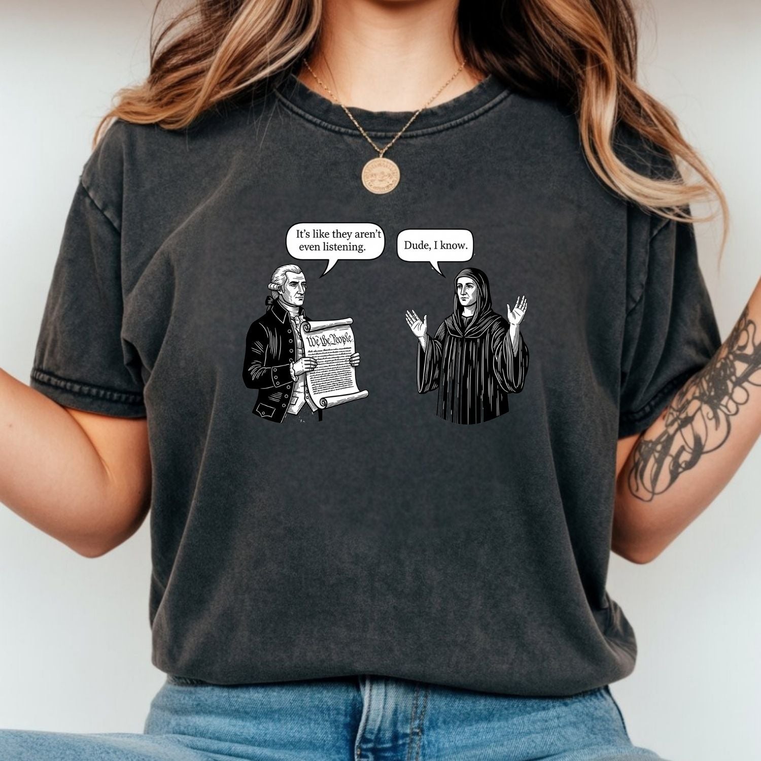 George and Jesus Tee – Retro USA Inspired Graphic Shirt – Vintage Patriotic Design