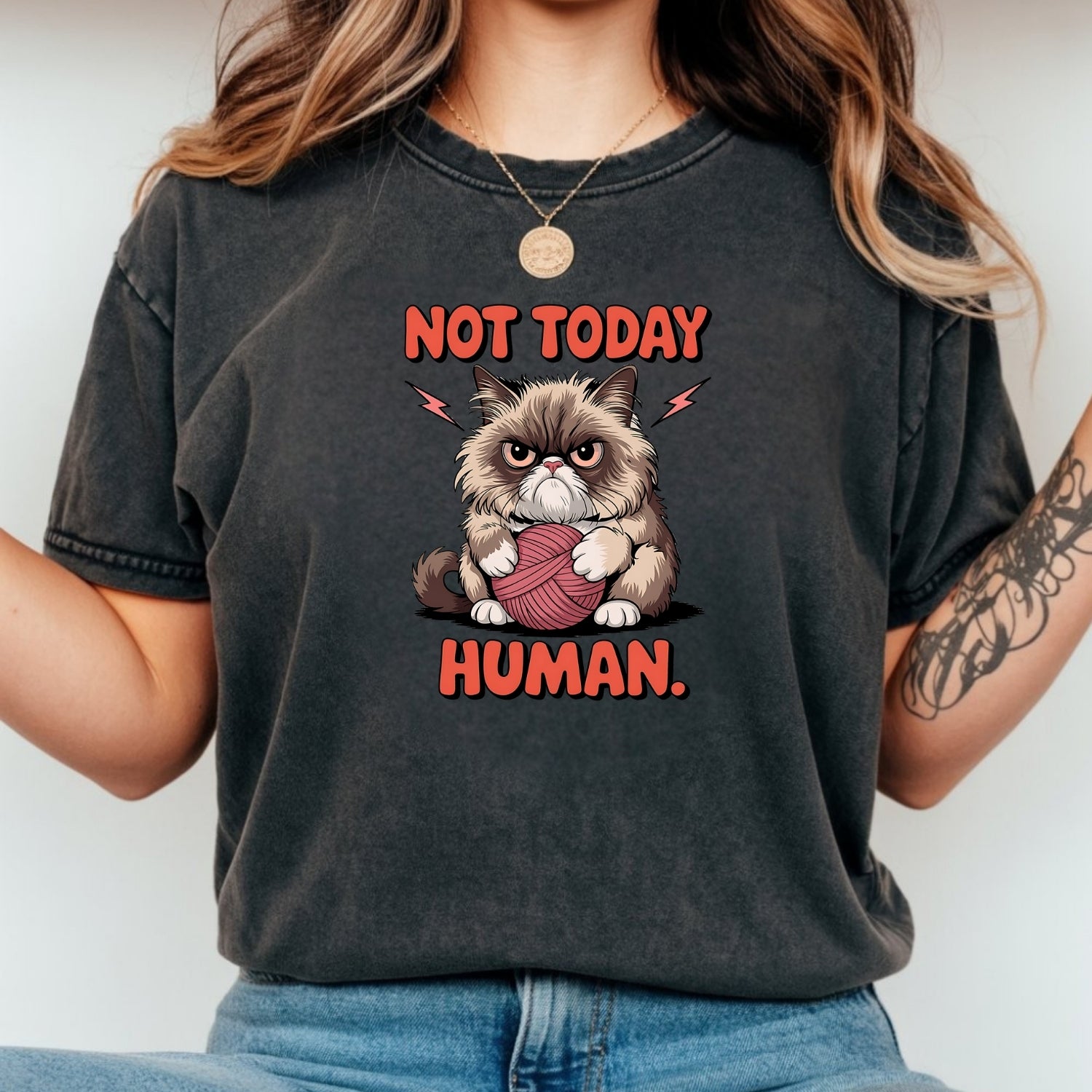 Not Today Human T-Shirt - Funny Cat Sarcastic Graphic Tee