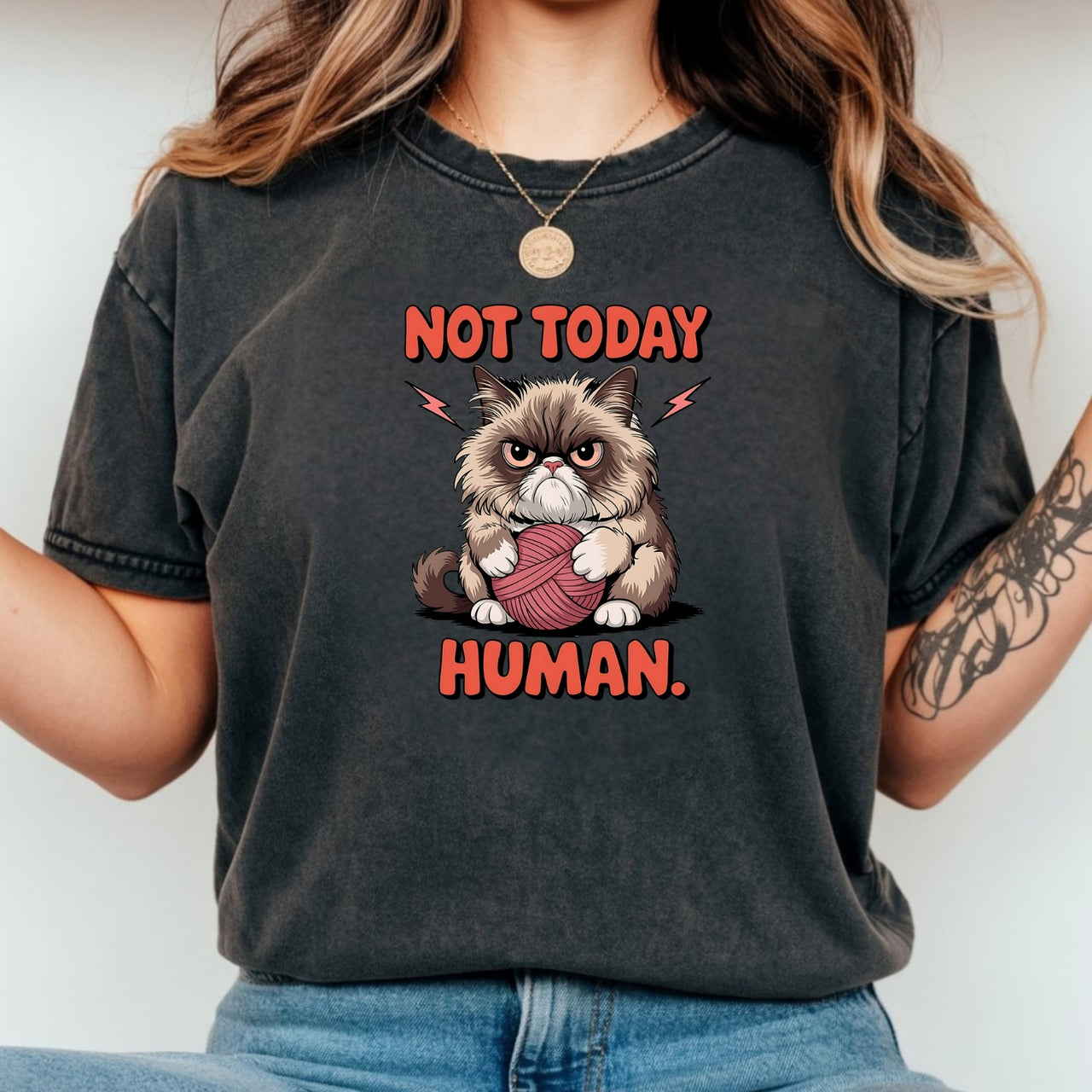 Not Today Human T-Shirt - Funny Cat Sarcastic Graphic Tee