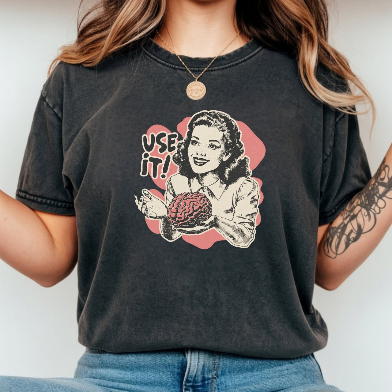 Use Your Brain Graphic T-Shirt – Sarcastic Vintage Tee – Funny Retro 50s Ad Parody