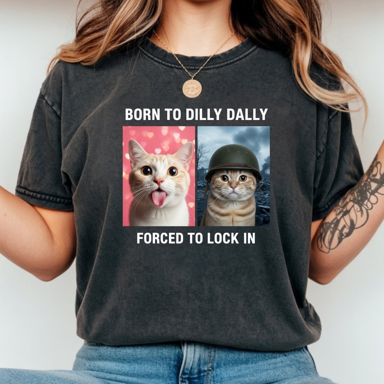 Born to Dilly Dally Forced to Lock In T-Shirt – Funny Viral Meme Tee – Trendy Humor Graphic Top