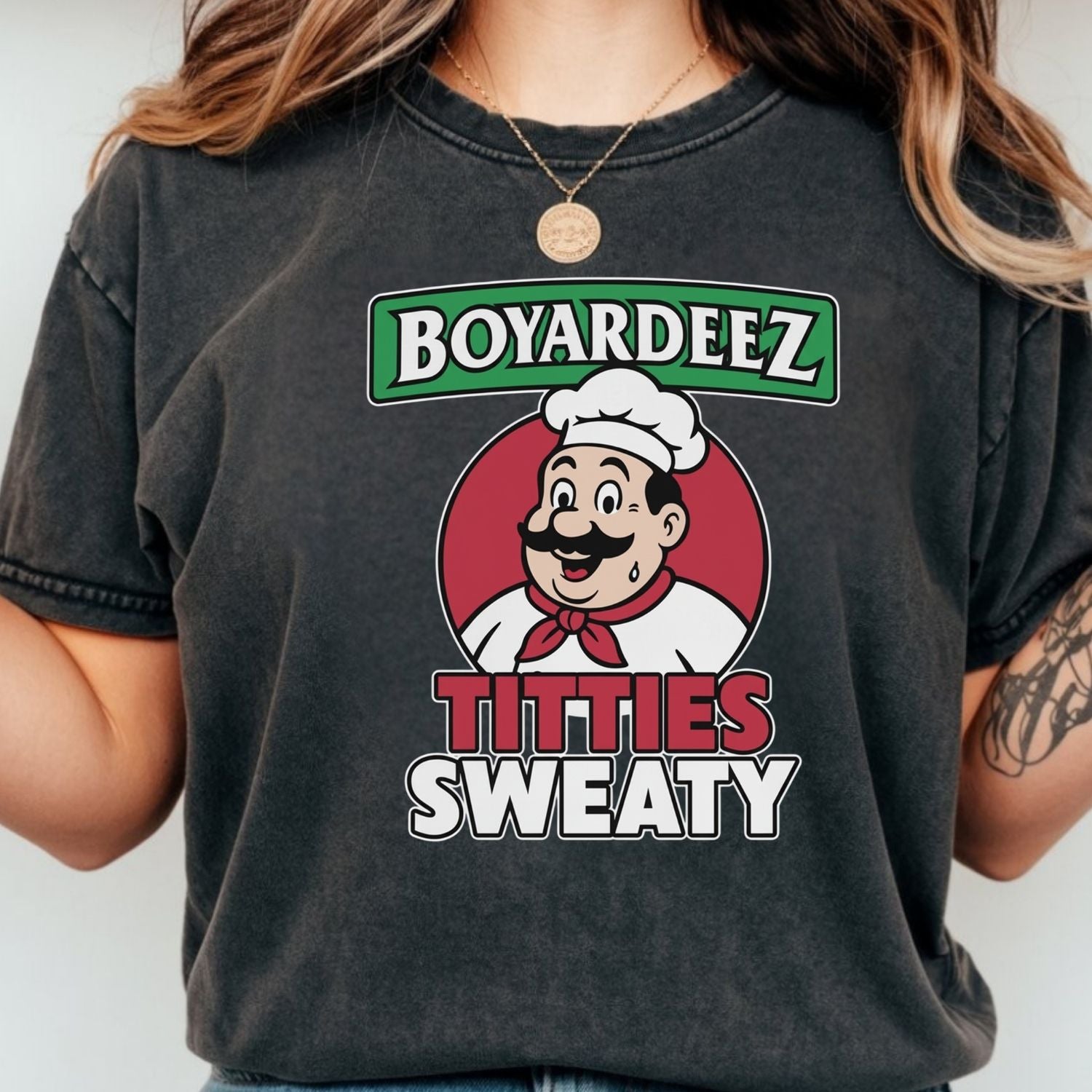 Retro Boyardeez Titties Sweaty Meme Tee - Funny Graphic T-Shirt - Extra Sweaty Edition Humor Shirt