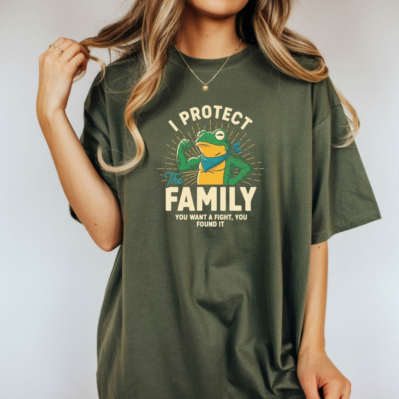 I Protect Family Frog Graphic Tee – No Kings in America Funny Satire Tee