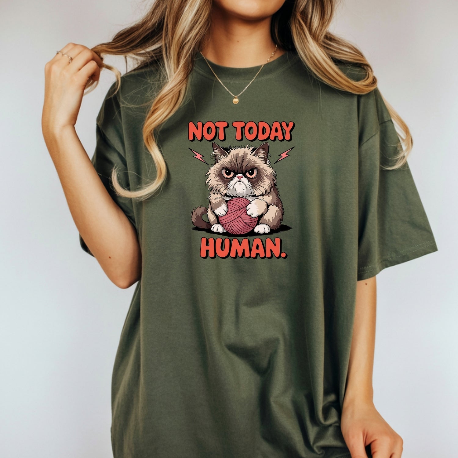 Not Today Human T-Shirt - Funny Cat Sarcastic Graphic Tee