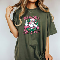 Funny Pink Santa Says Six Seven T-Shirt – Christmas Meme Graphic Tee
