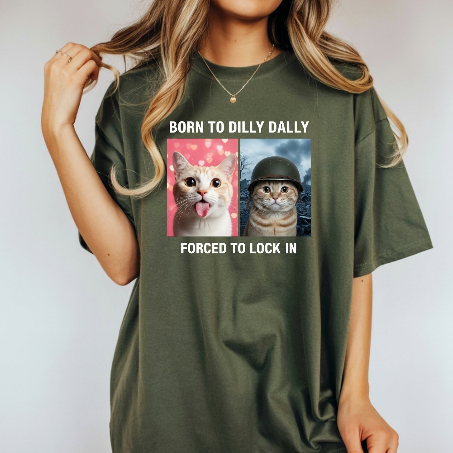 Born to Dilly Dally Forced to Lock In T-Shirt – Funny Viral Meme Tee – Trendy Humor Graphic Top