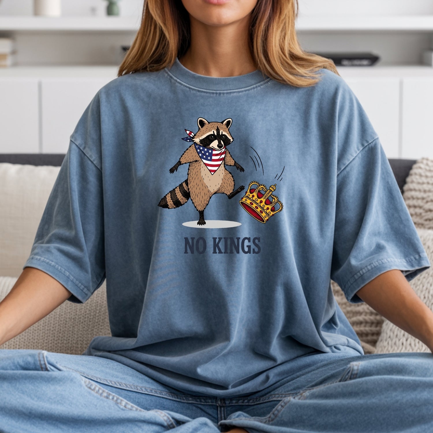 No Kings Raccoon T-Shirt – Funny American Rebel Tee – Patriotic Humor Graphic Top