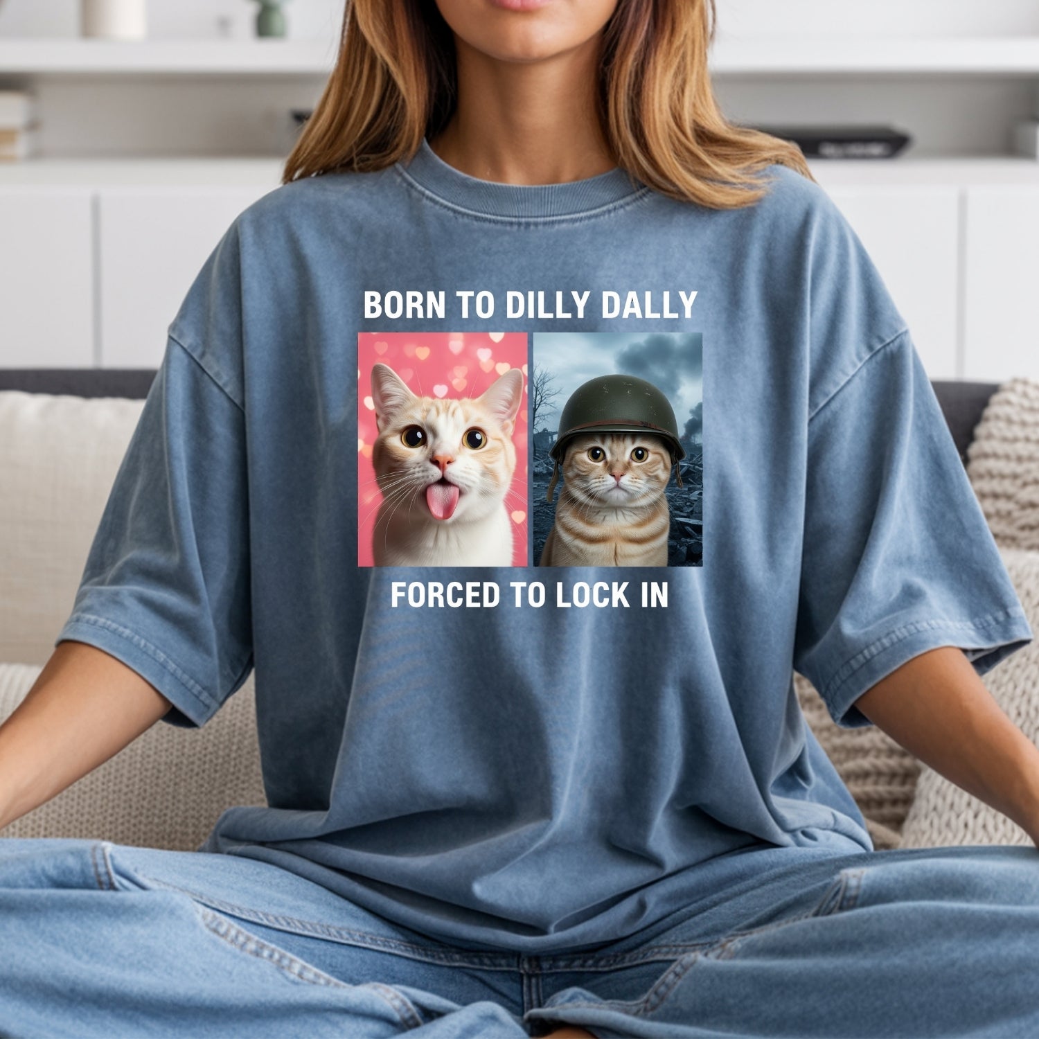 Born to Dilly Dally Forced to Lock In T-Shirt – Funny Viral Meme Tee – Trendy Humor Graphic Top