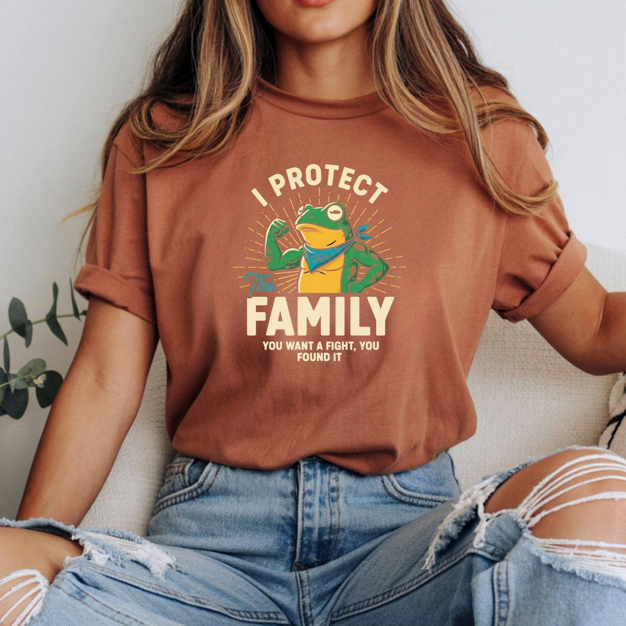 I Protect Family Frog Graphic Tee – No Kings in America Funny Satire Tee