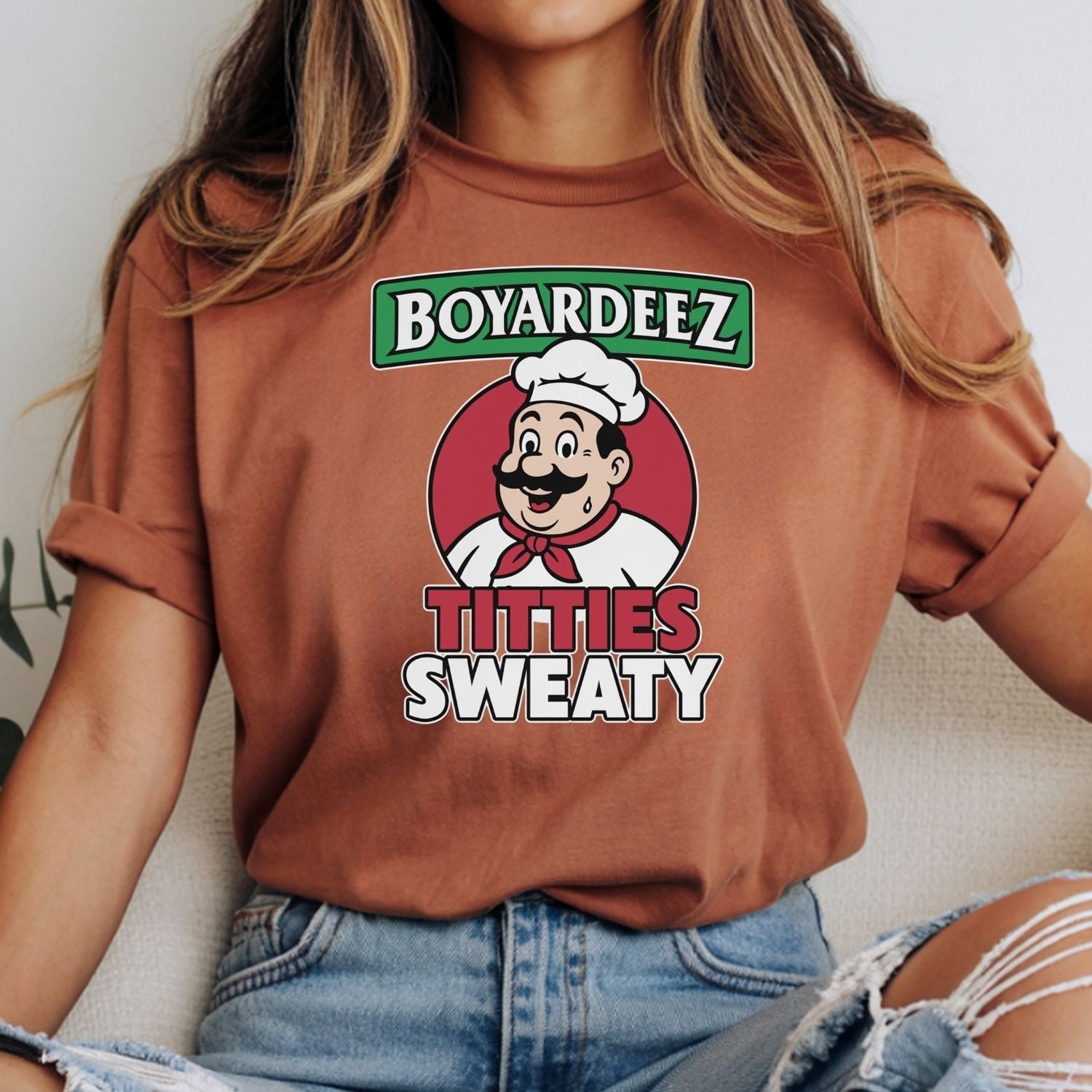 Retro Boyardeez Titties Sweaty Meme Tee - Funny Graphic T-Shirt - Extra Sweaty Edition Humor Shirt