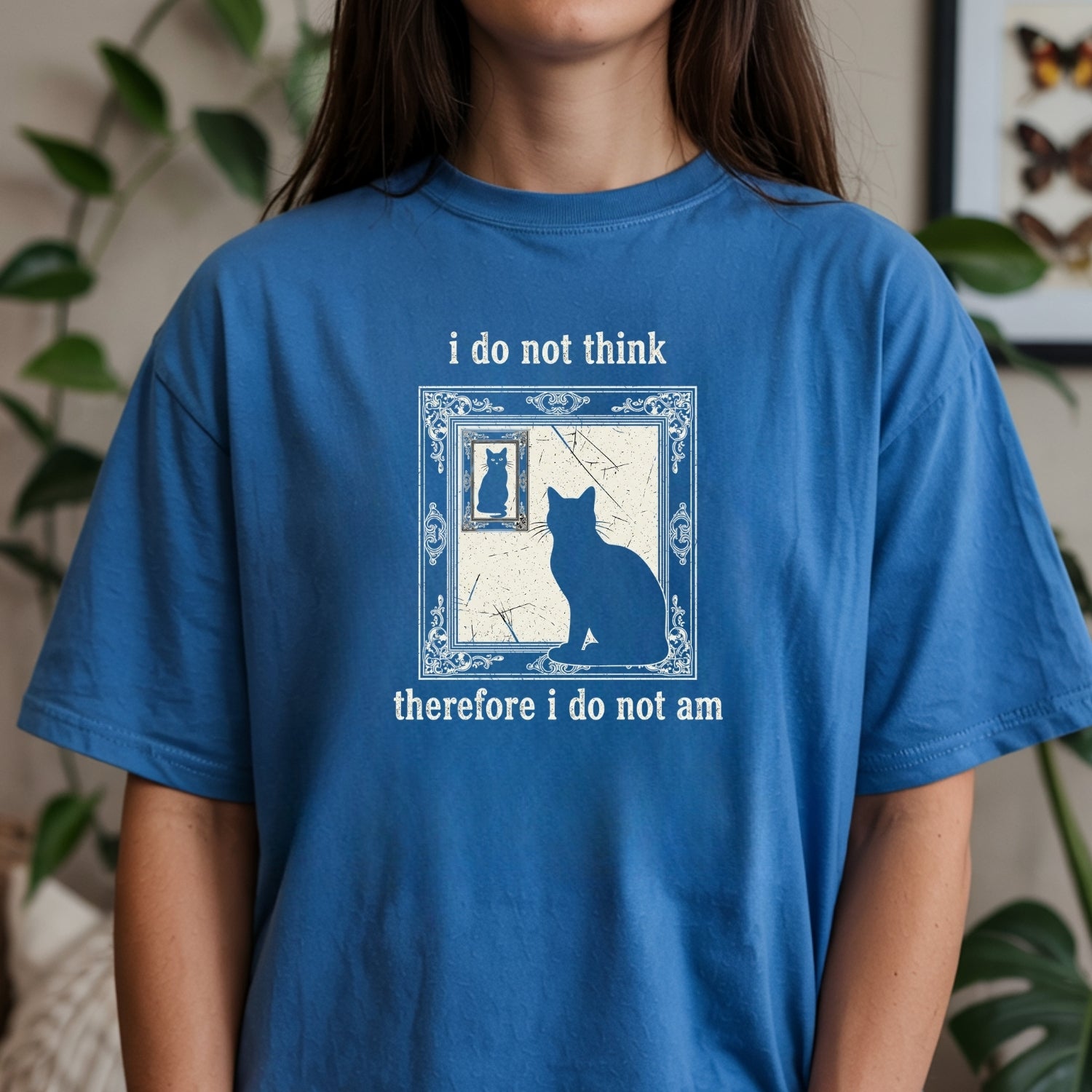 I Do Not Think Therefore I Do Not Am T-Shirt – Funny Cat Tee – Retro Grunge Vintage Style