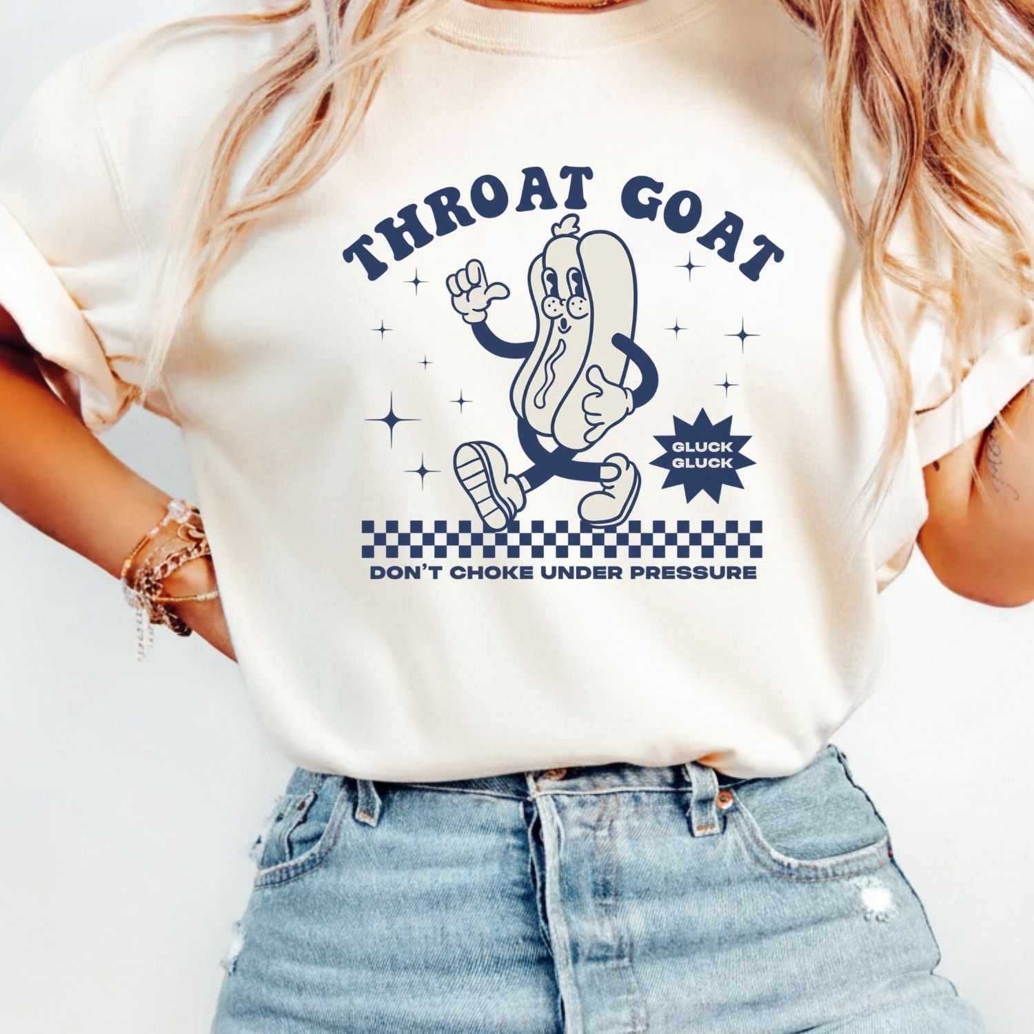 Funny Throat Goat Meme T-Shirt - Retro Inappropriate Shirt - Embarrassing Humor Tee for Adults
