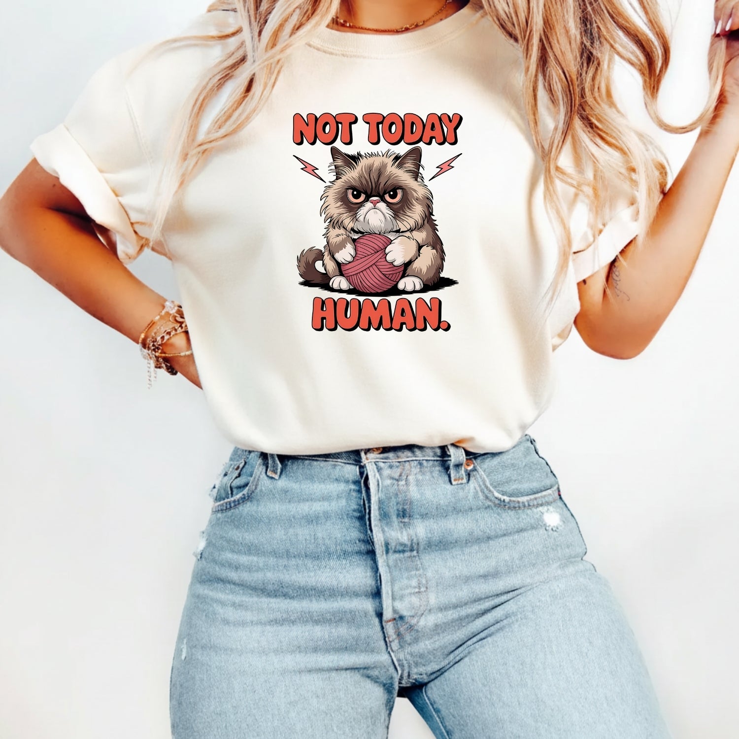 Not Today Human T-Shirt - Funny Cat Sarcastic Graphic Tee