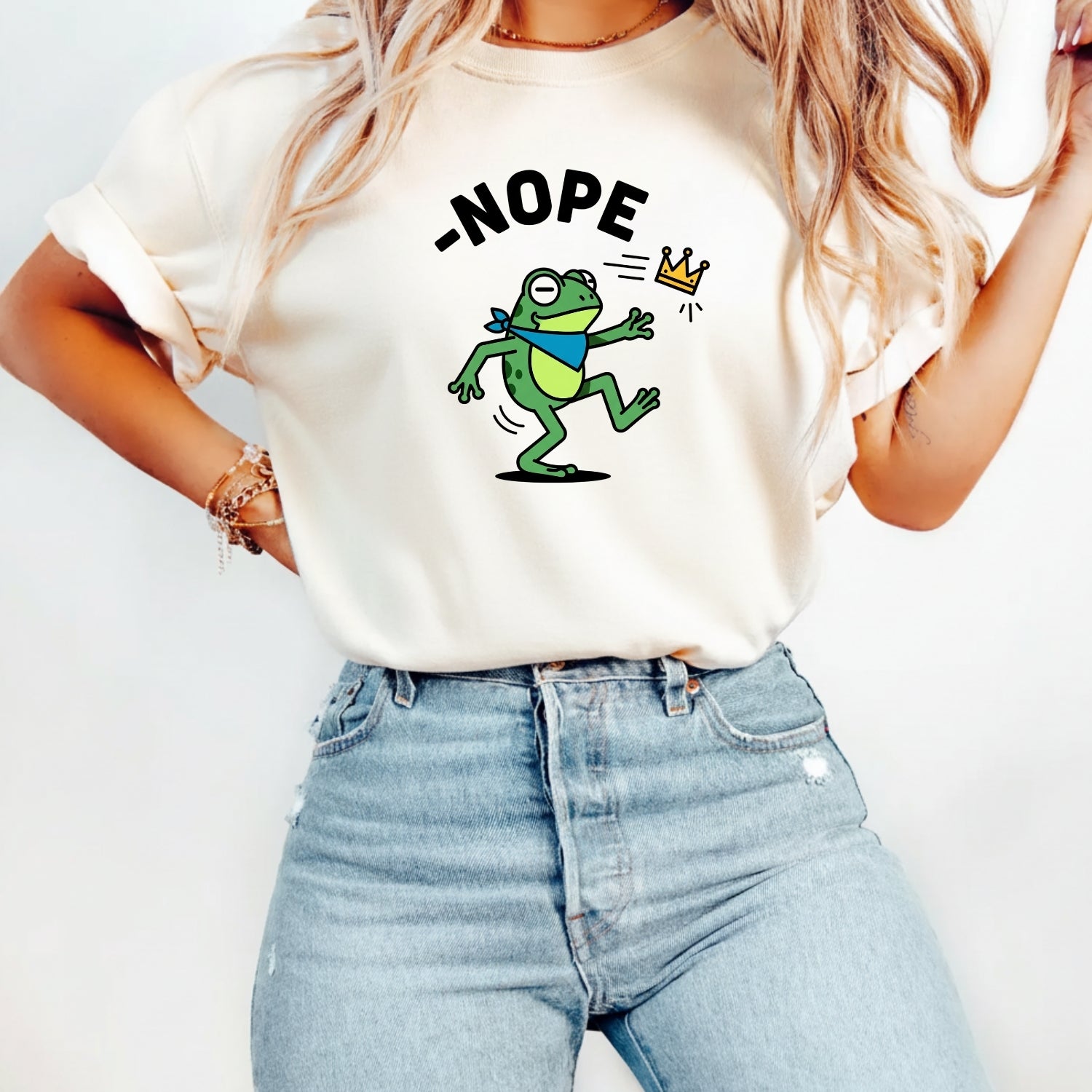 No Kings Streetwear T-Shirt – Frog Graphic Cotton Top for Men & Women