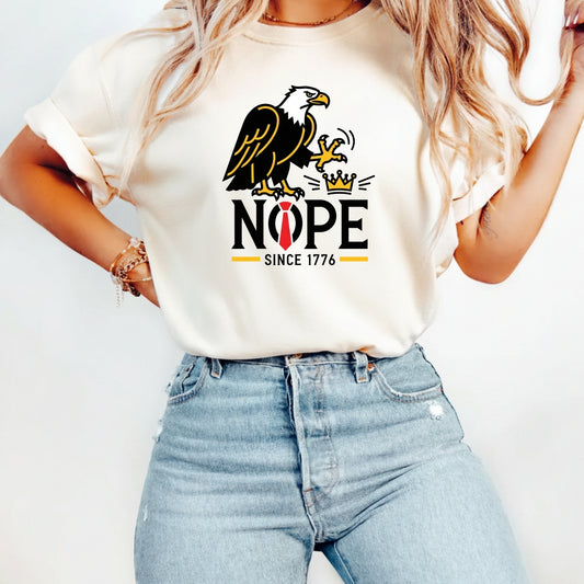 No Kings in America Shirt – Bald Eagle Graphic Tee – Funny Liberty Parody Top