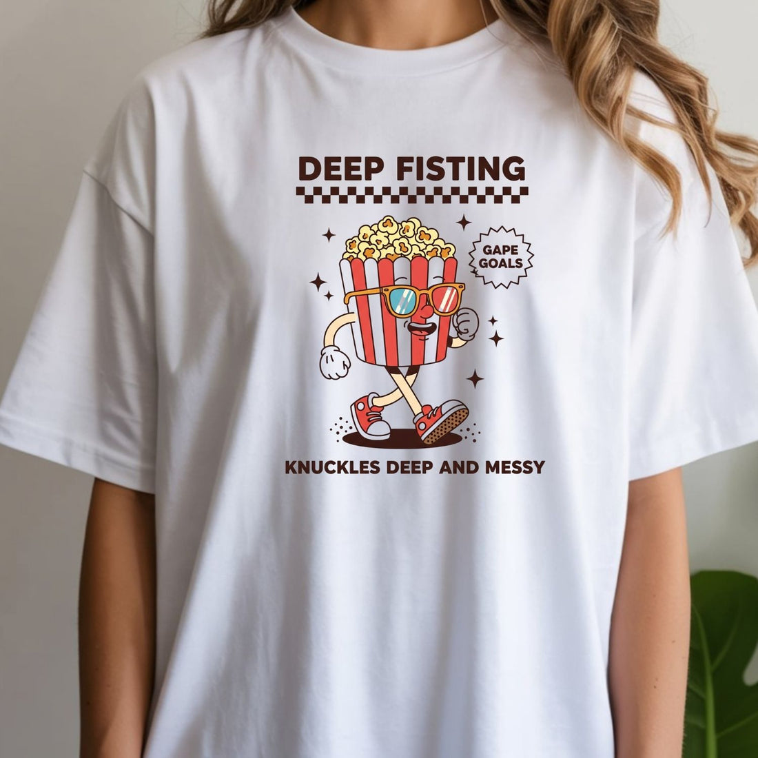 Funny Deep Fisting Popcorn T-Shirt - Retro Humor Tee - Bachelorette Party Shirt for Girls Trip
