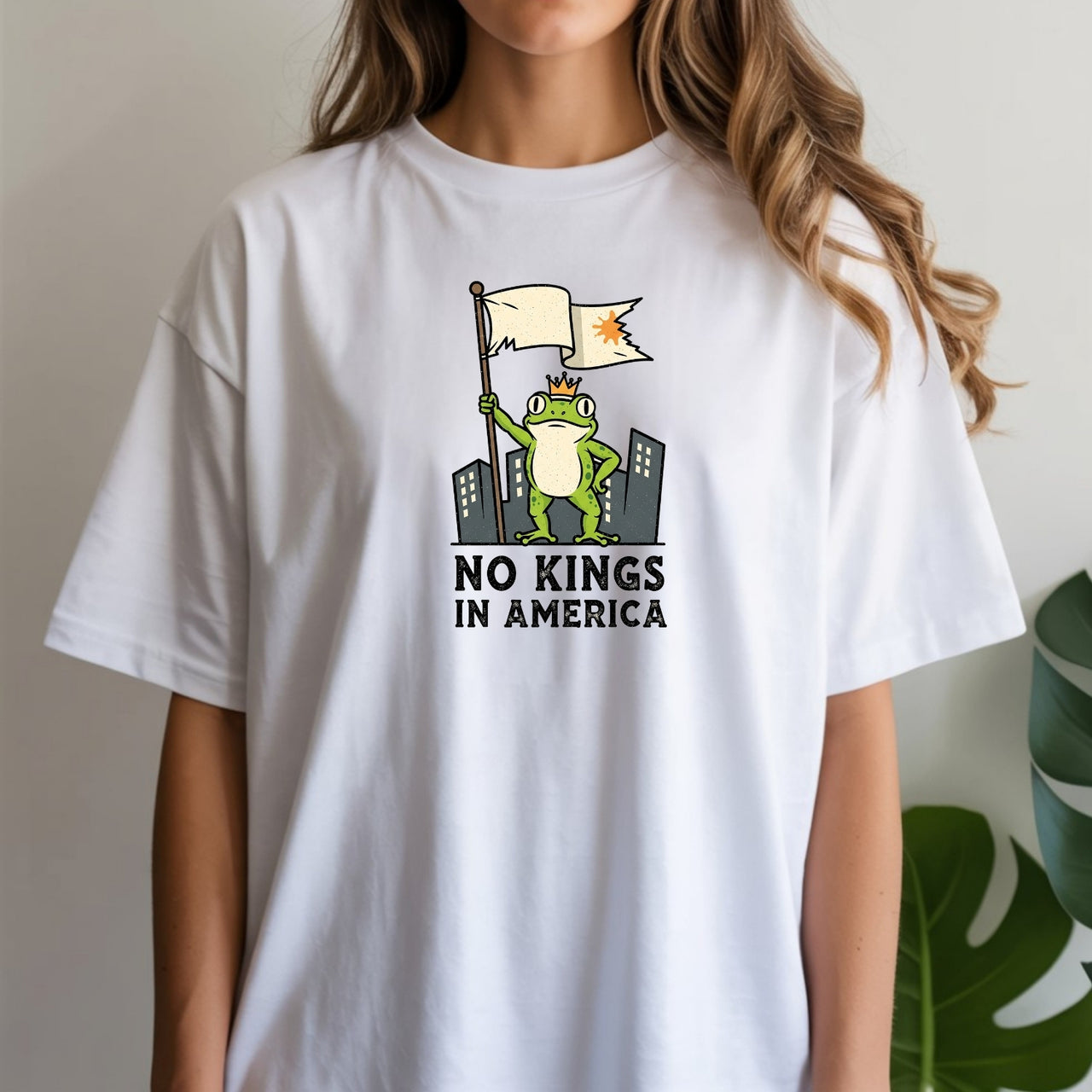 No Kings in America Frog T-Shirt – Rebellious Cartoon Graphic Tee – Funny Freedom Design