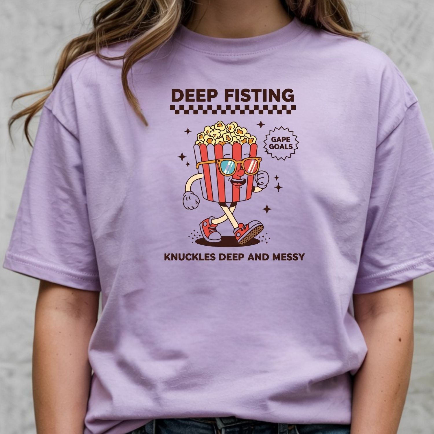 Funny Deep Fisting Popcorn T-Shirt - Retro Humor Tee - Bachelorette Party Shirt for Girls Trip