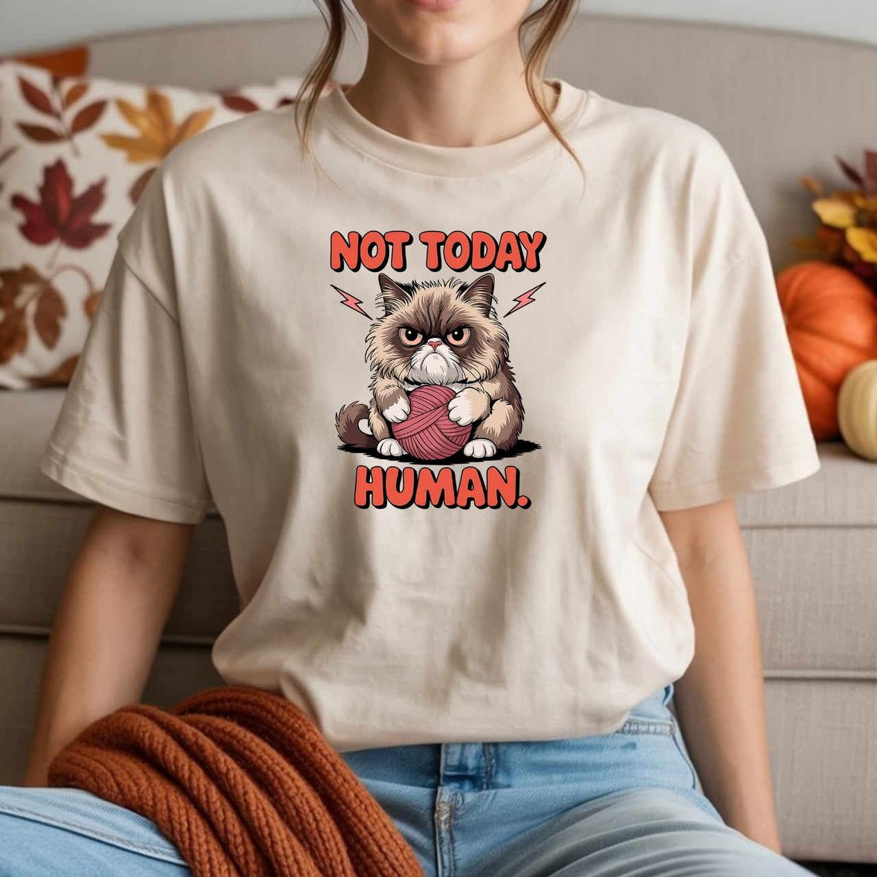 Not Today Human T-Shirt - Funny Cat Sarcastic Graphic Tee