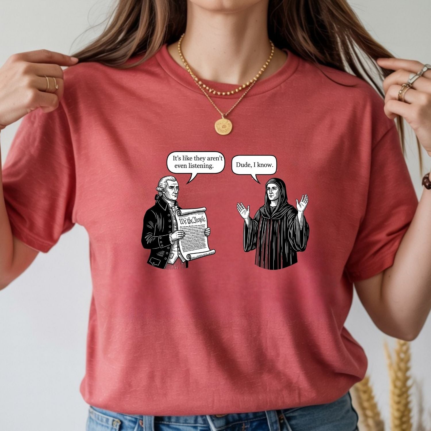 George and Jesus Tee – Retro USA Inspired Graphic Shirt – Vintage Patriotic Design