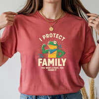 I Protect Family Frog Graphic Tee – No Kings in America Funny Satire Tee