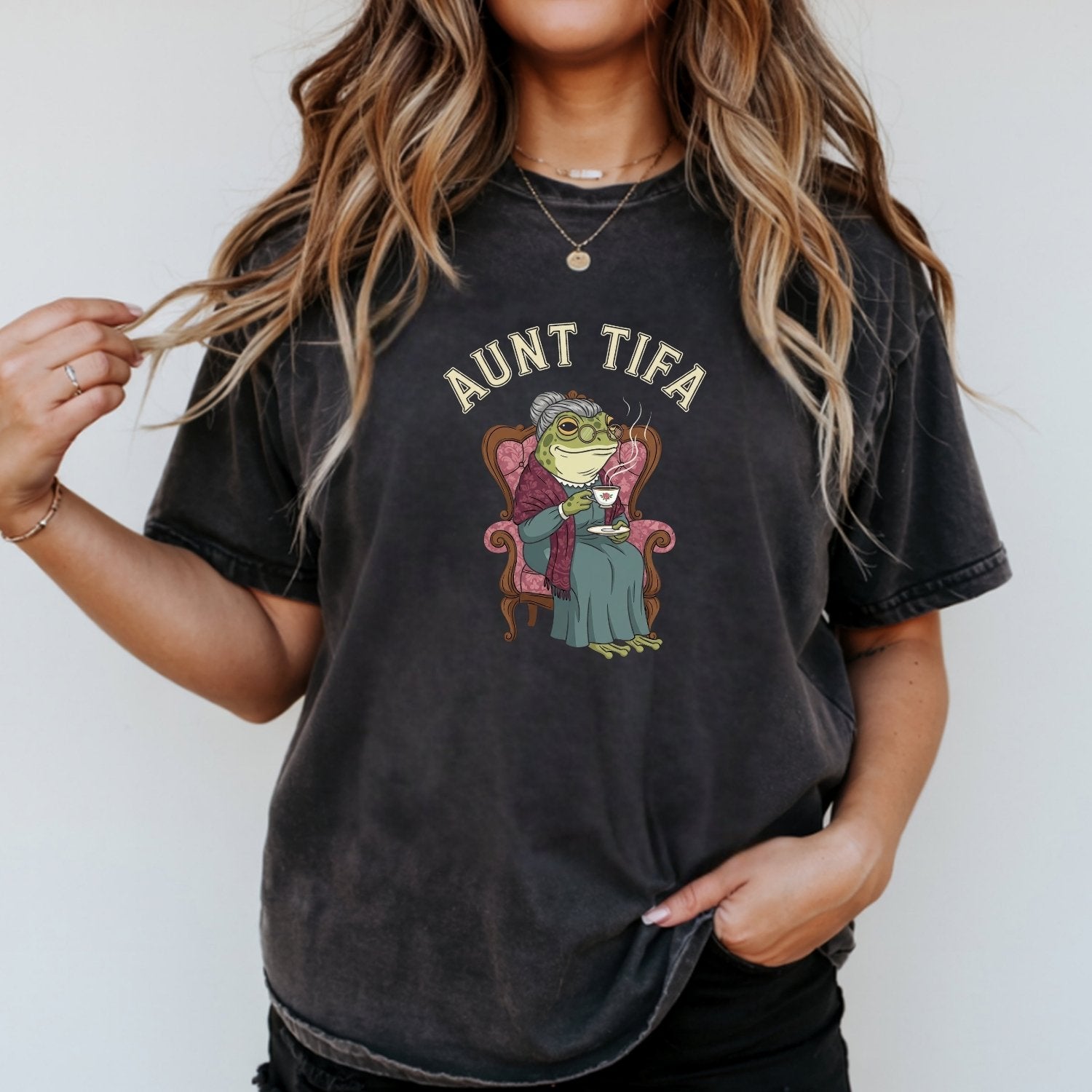 Funny Aunt Tifa T-Shirt – Frog Meme Humor Graphic Tee