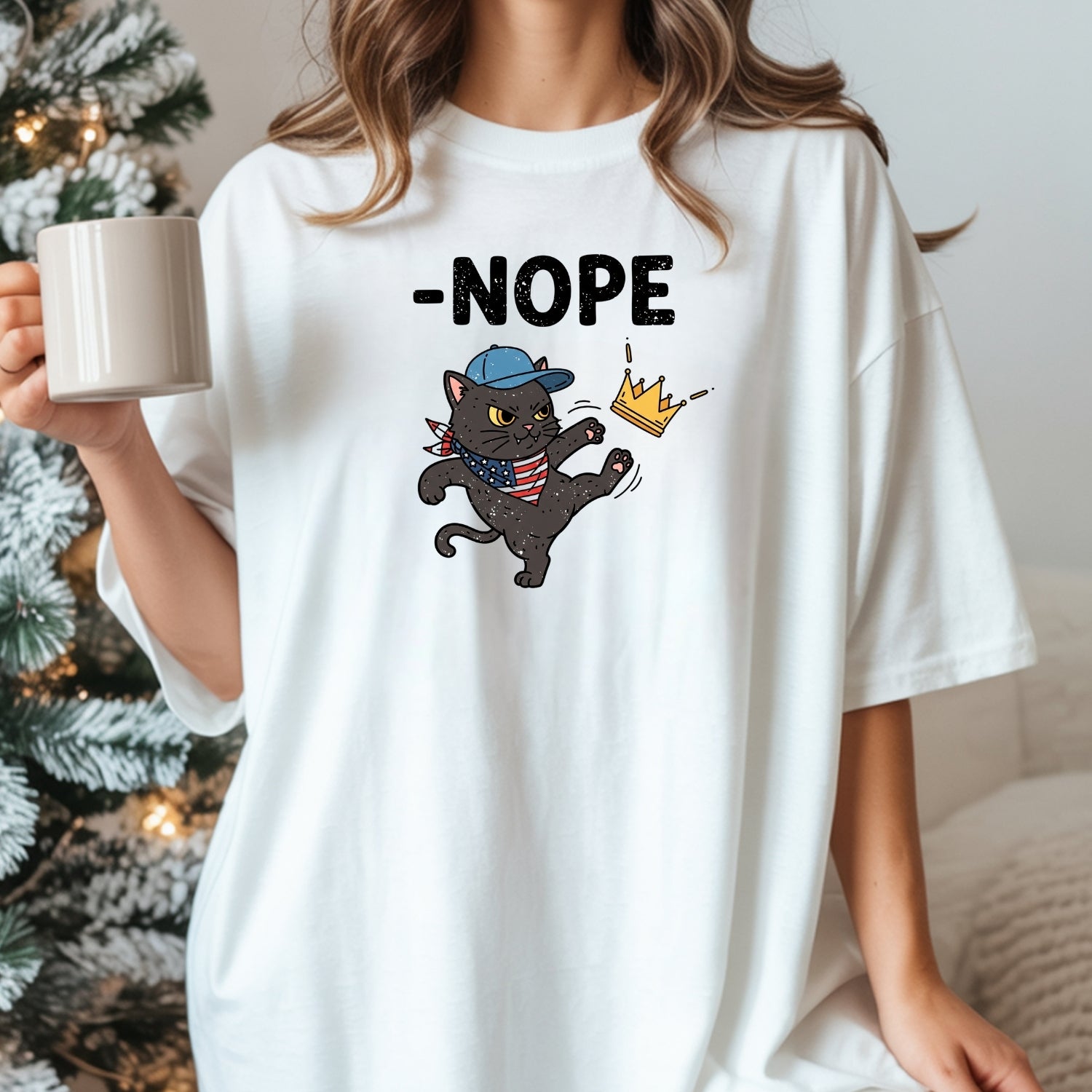 No Kings in America Tee – Black Cat Parody Shirt – Liberty & Humor Graphic Top