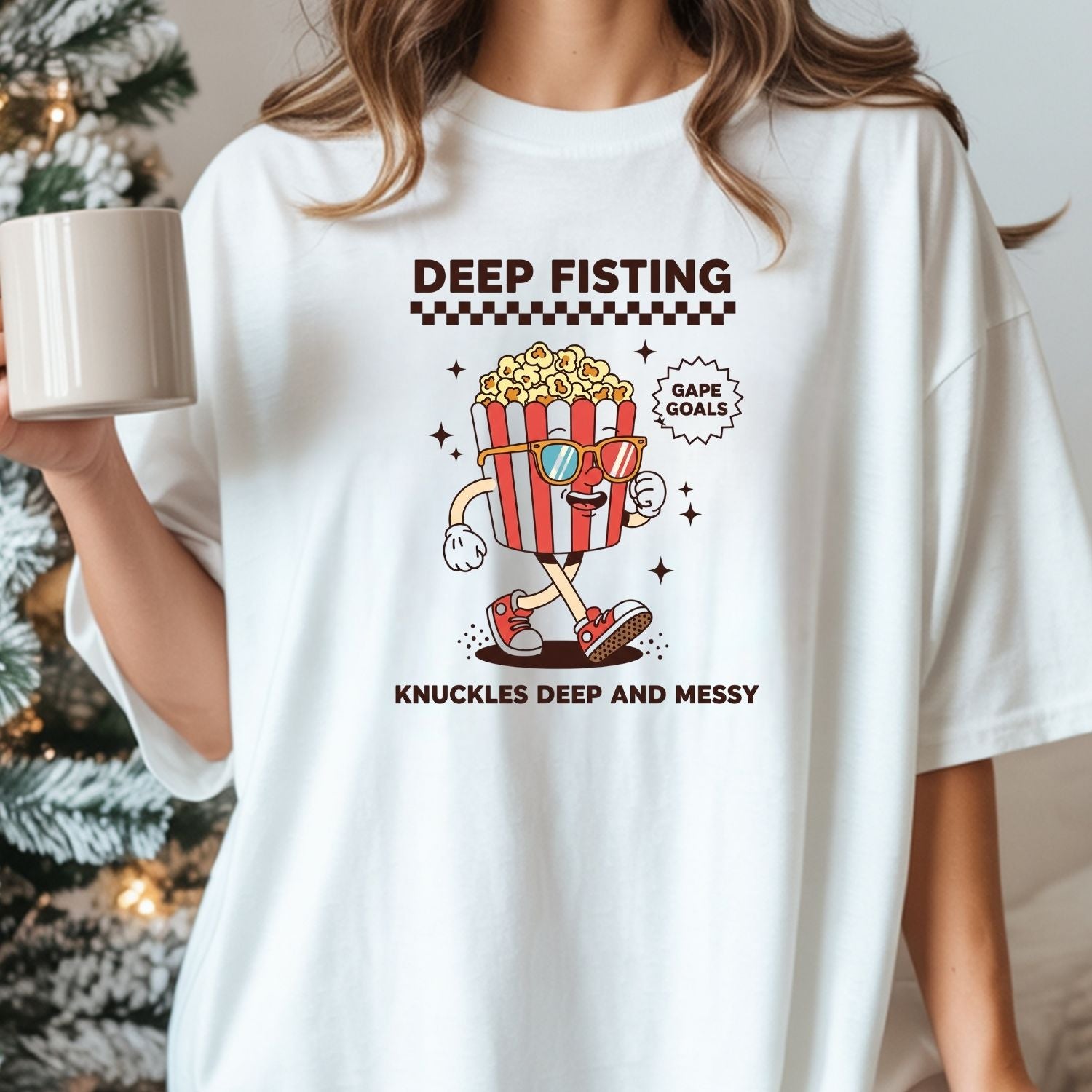 Funny Deep Fisting Popcorn T-Shirt - Retro Humor Tee - Bachelorette Party Shirt for Girls Trip