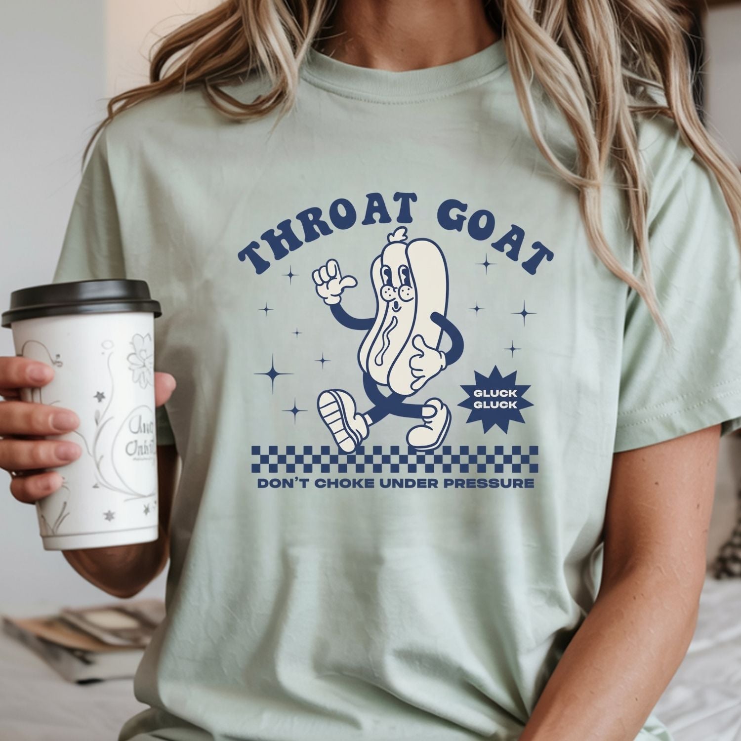 Funny Throat Goat Meme T-Shirt - Retro Inappropriate Shirt - Embarrassing Humor Tee for Adults