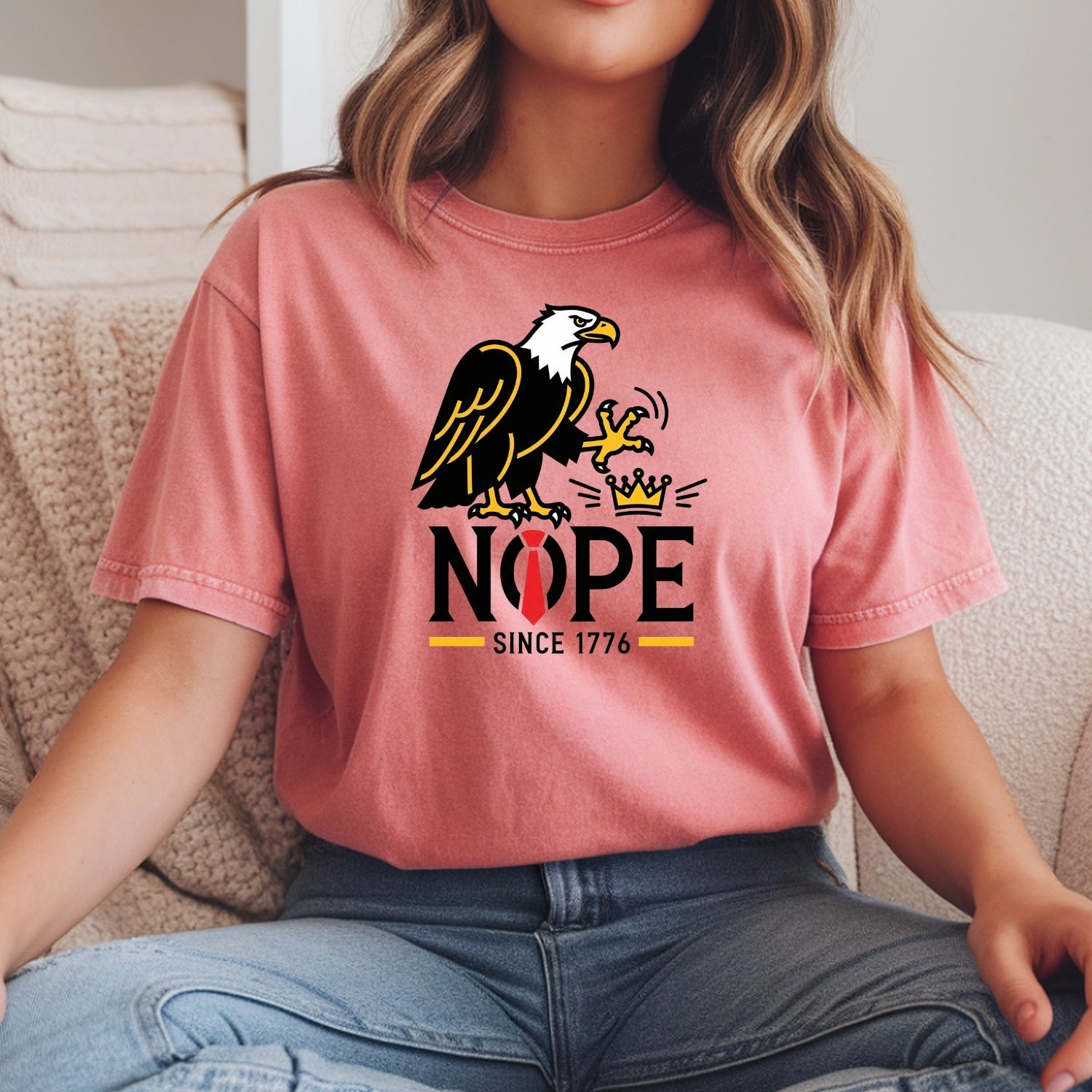 No Kings in America Shirt – Bald Eagle Graphic Tee – Funny Liberty Parody Top