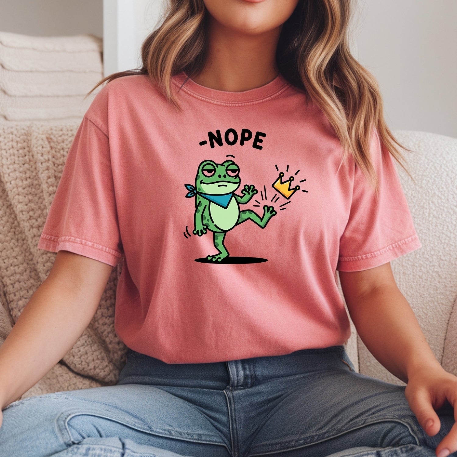 No King Sarcastic Frog Graphic Tee – Nope Crown Kick Unisex Top