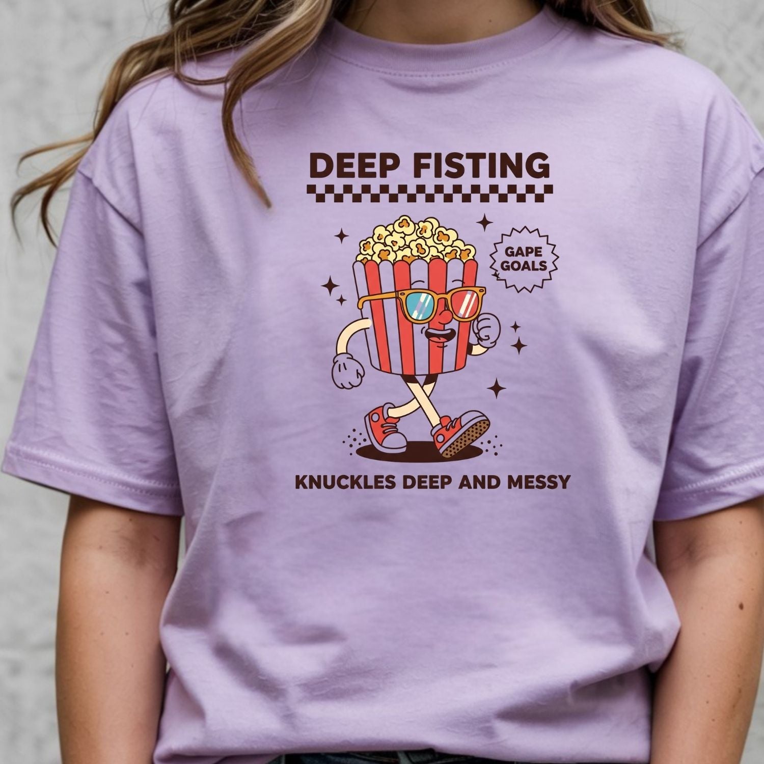 Funny Deep Fisting Popcorn T-Shirt - Retro Humor Tee - Bachelorette Party Shirt for Girls Trip