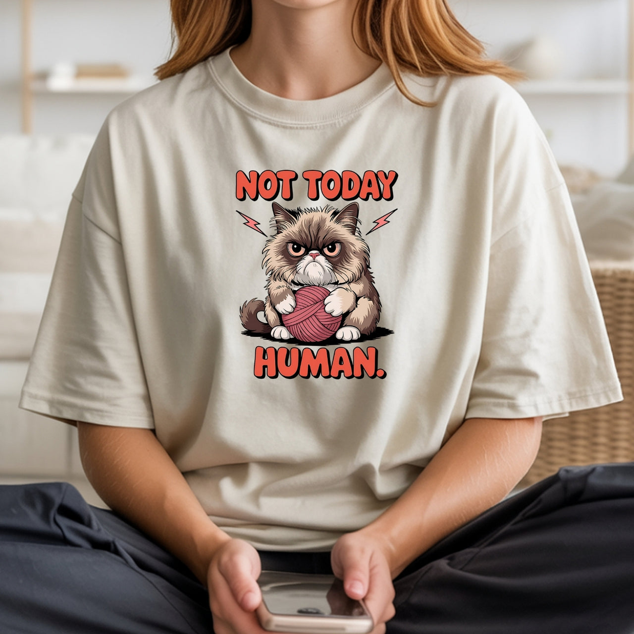 Not Today Human T-Shirt - Funny Cat Sarcastic Graphic Tee