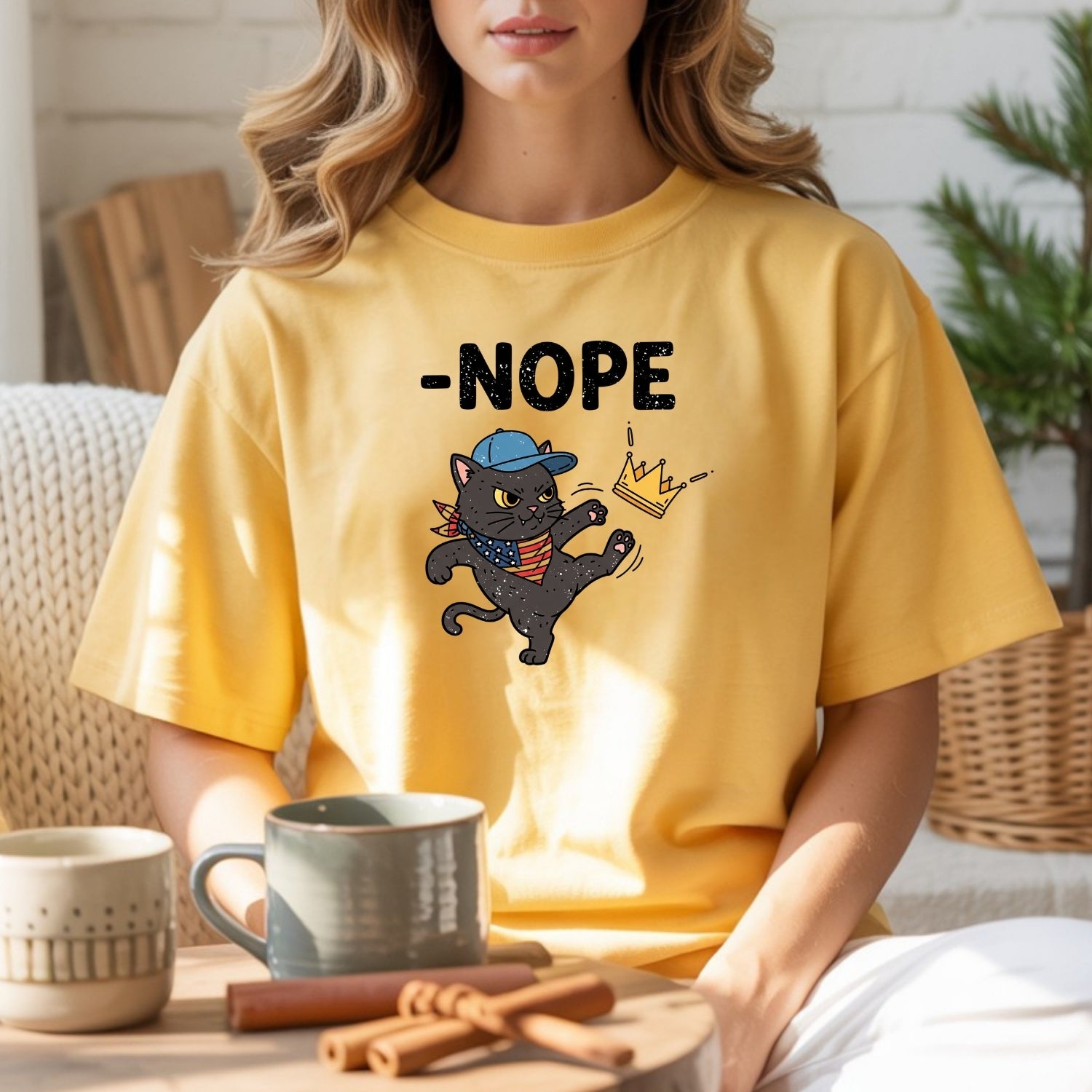 No Kings in America Tee – Black Cat Parody Shirt – Liberty & Humor Graphic Top