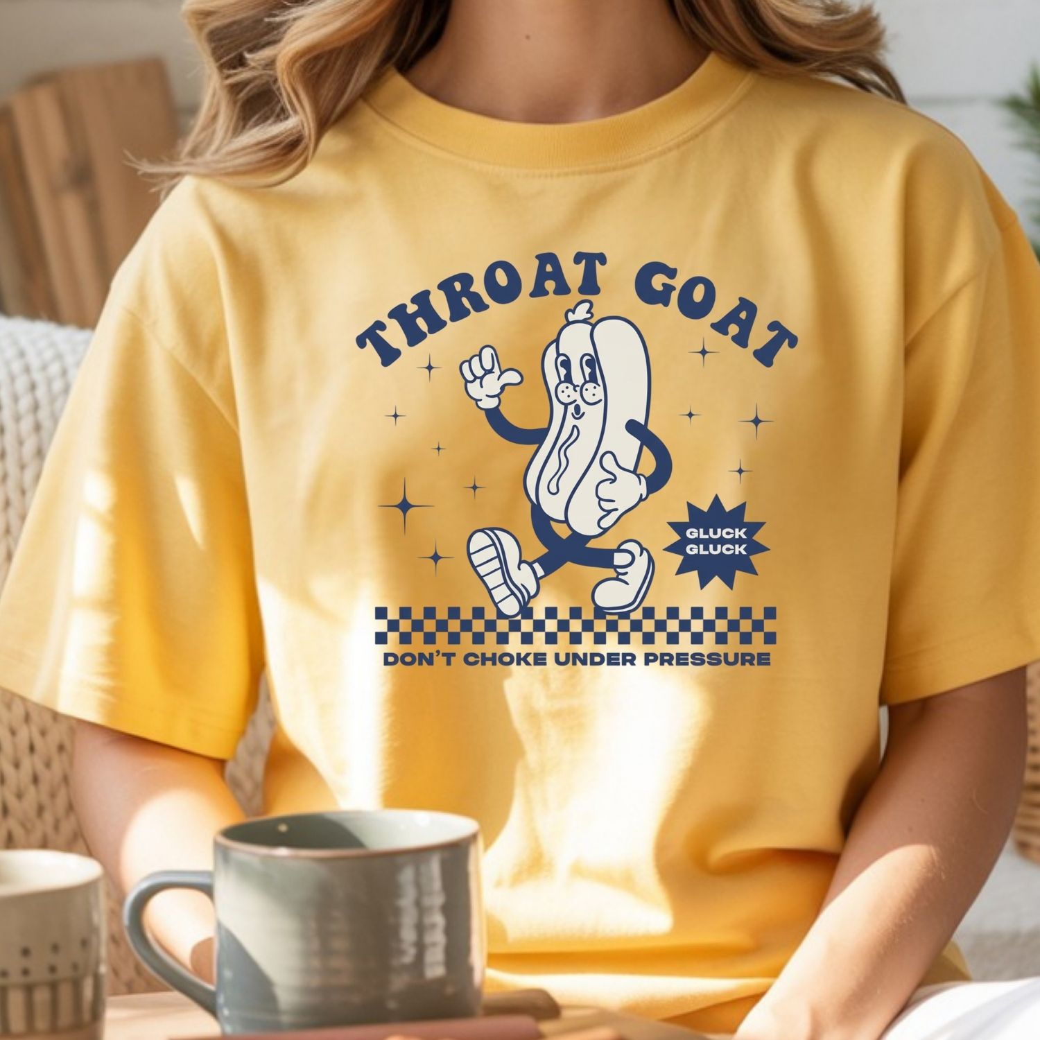 Funny Throat Goat Meme T-Shirt - Retro Inappropriate Shirt - Embarrassing Humor Tee for Adults