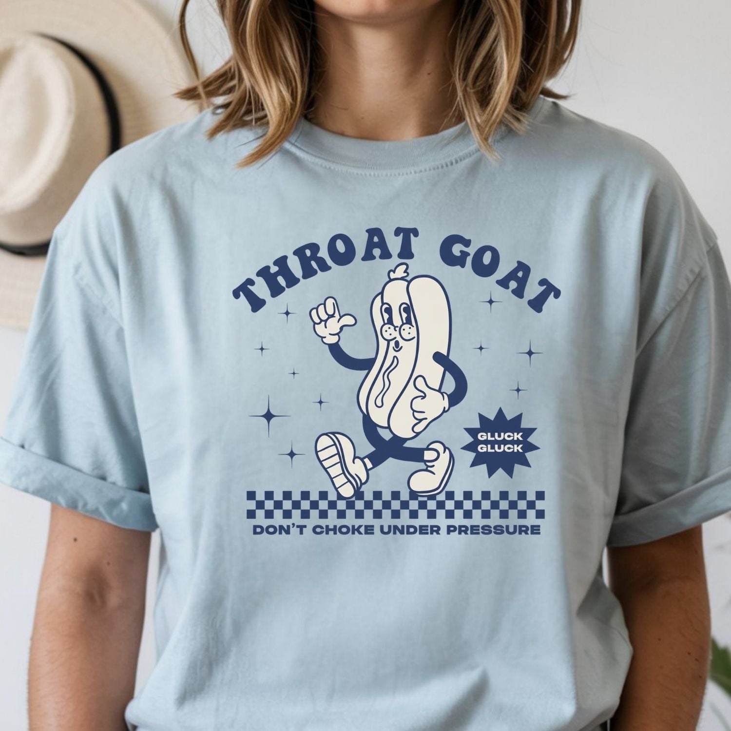 Funny Throat Goat Meme T-Shirt - Retro Inappropriate Shirt - Embarrassing Humor Tee for Adults