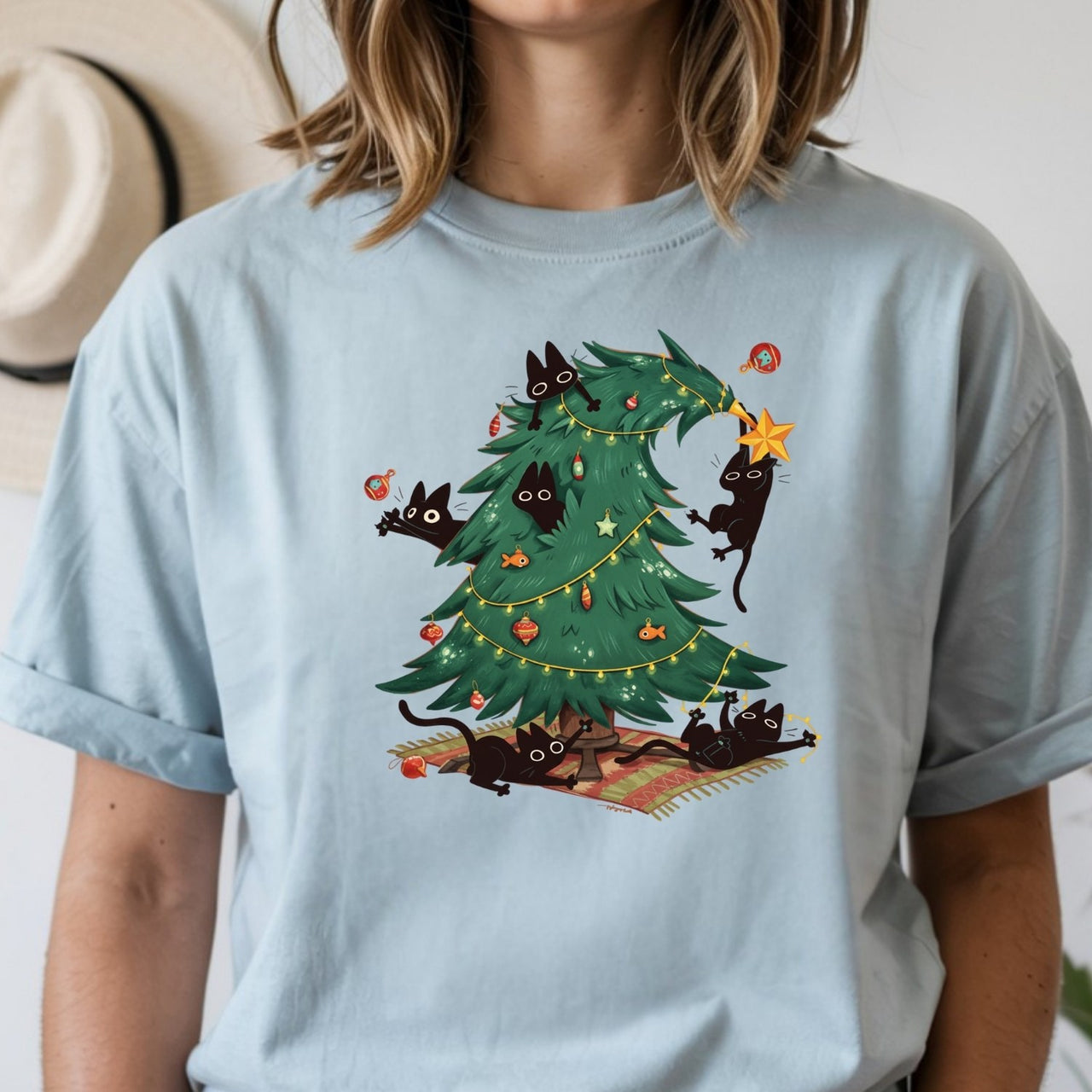Christmas Tree and Cat Shirt – Cute Cat Lover Holiday Graphic Tee