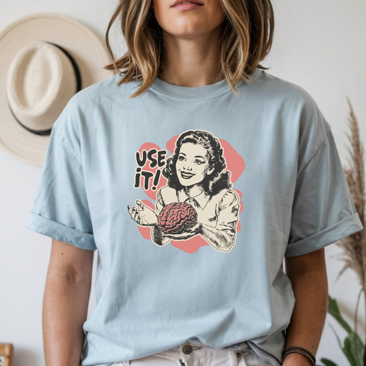 Use Your Brain Graphic T-Shirt – Sarcastic Vintage Tee – Funny Retro 50s Ad Parody