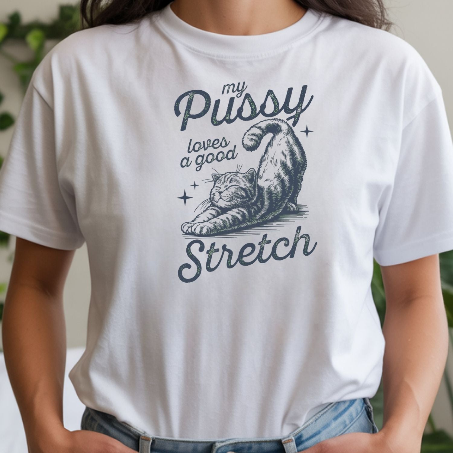 Cheeky Cat Shirt – Funny Stretching Cat Tee, Retro Humor Gift for Her